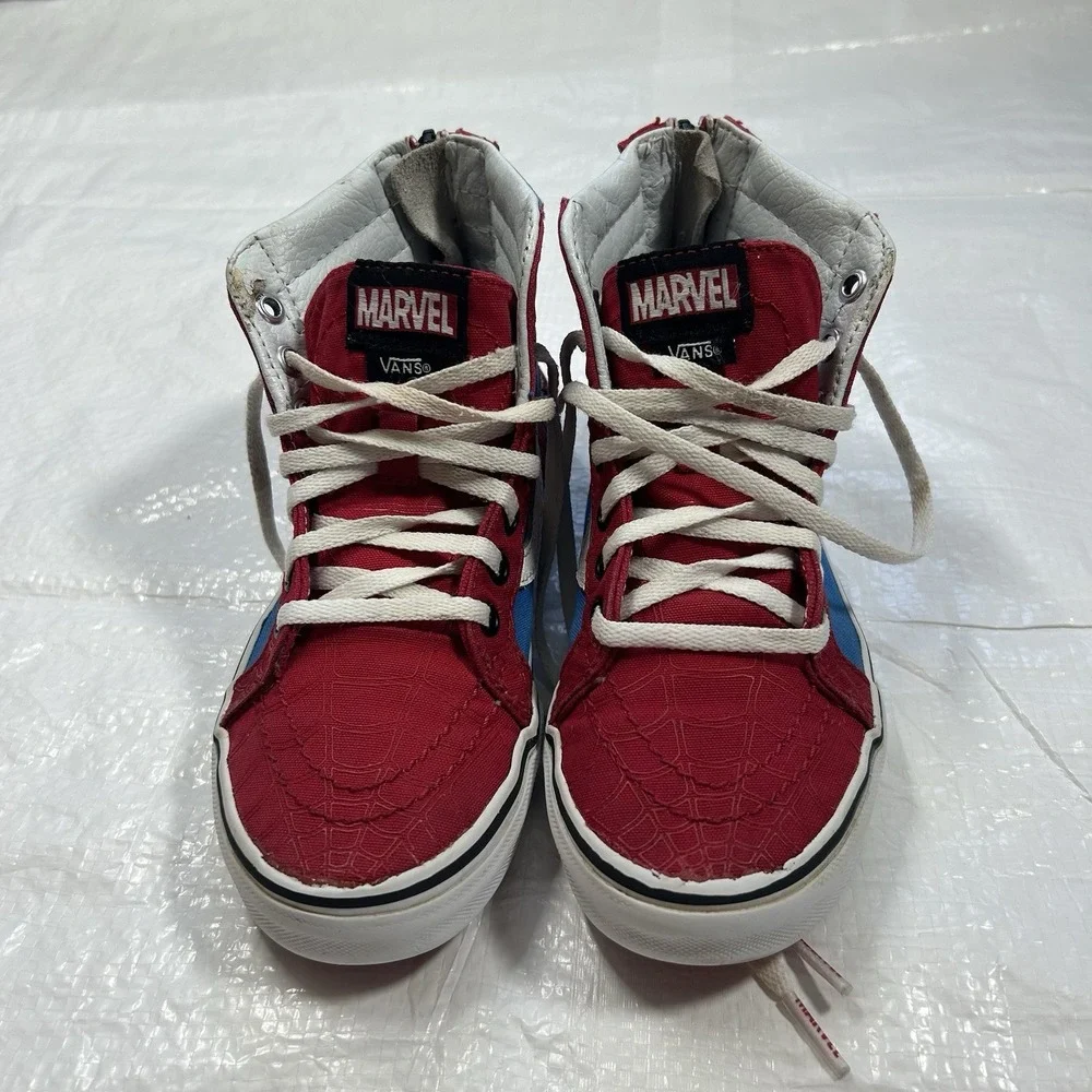 Vans x Marvel Spider-Man Sk8-Hi Zip High Top Sneakers - Kids Size 2.0 (Red/Blue)